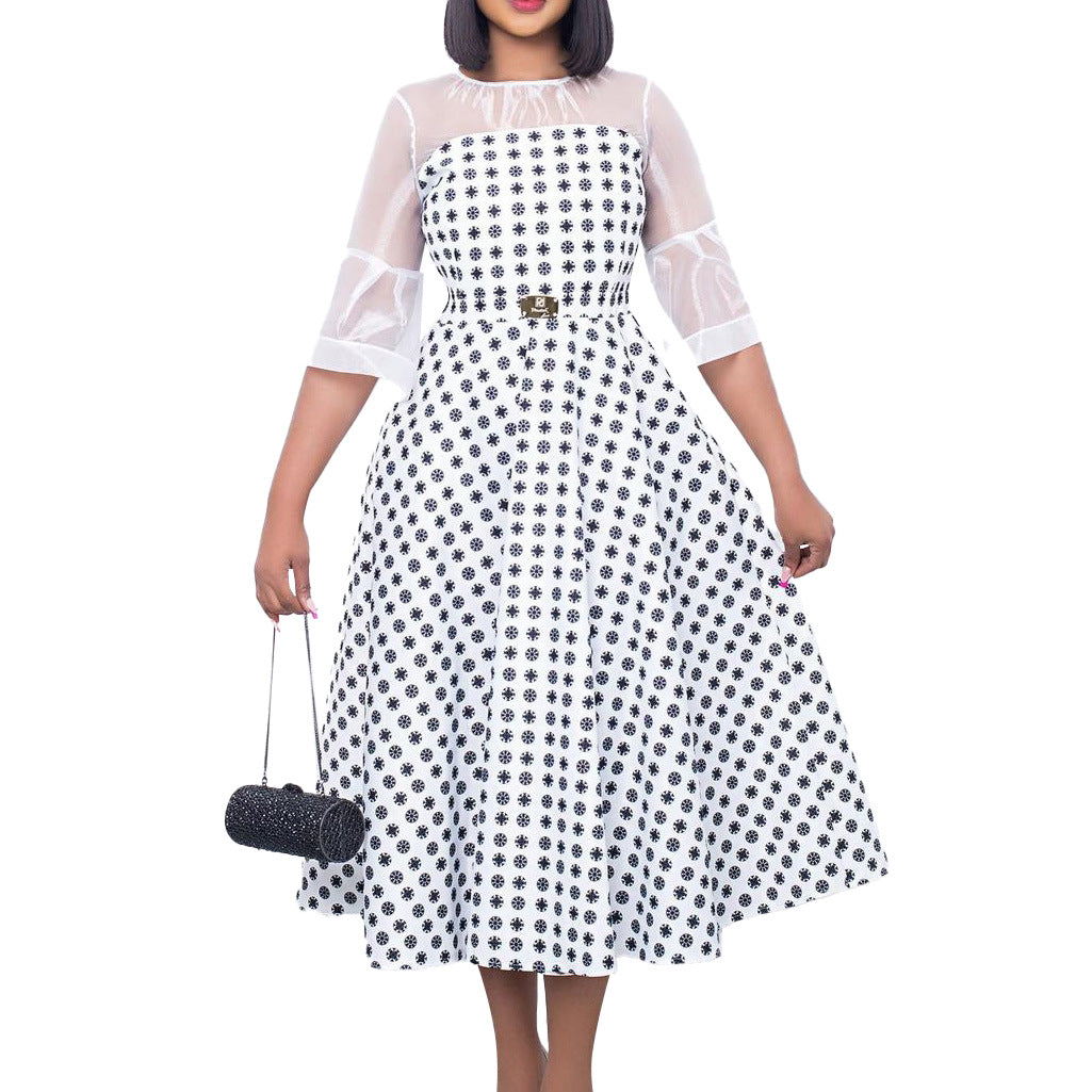 Damen Blumenkleid mit transparenten Ärmeln Stalluxe