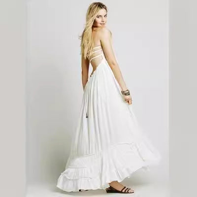 Damen Langes Sommerkleid mit elegantem Rüschensaum und Spaghettiträgern Stalluxe