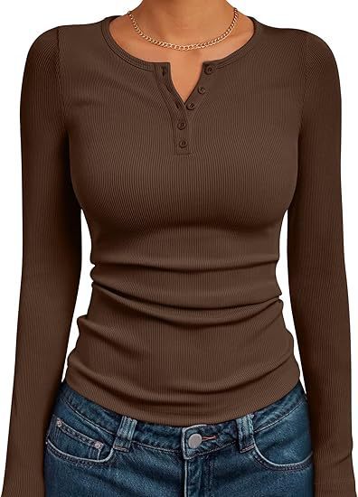 Damen Figurbetontes Langarmshirt mit Knopfleiste und Rippstruktur Stalluxe