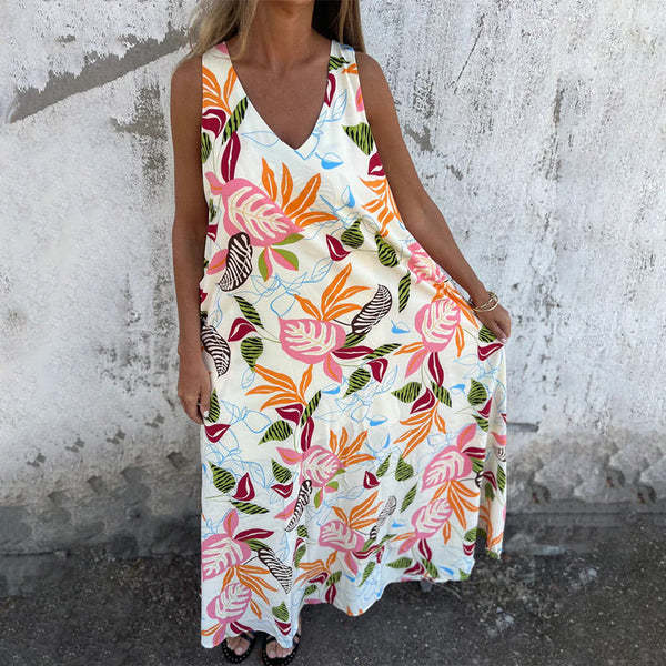 Damen luftiges Maxikleid mit floralem Muster und praktischen Taschen Stalluxe