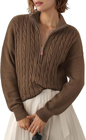 Damen Grobstrick Pullover mit Stehkragen und halbem Reißverschluss Stalluxe