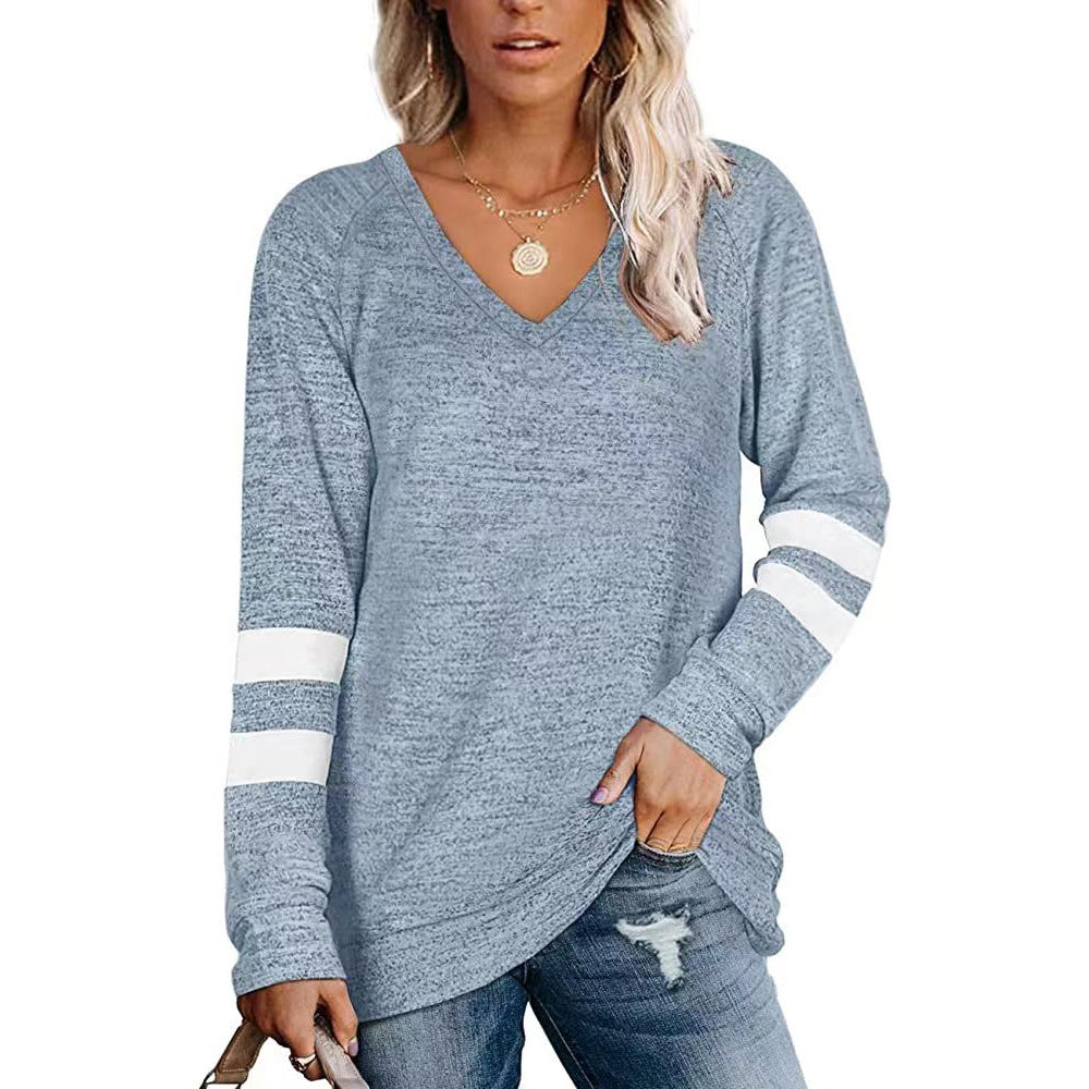 Damen Sportliches Langarmshirt mit V-Ausschnitt und Streifen-Details Stalluxe