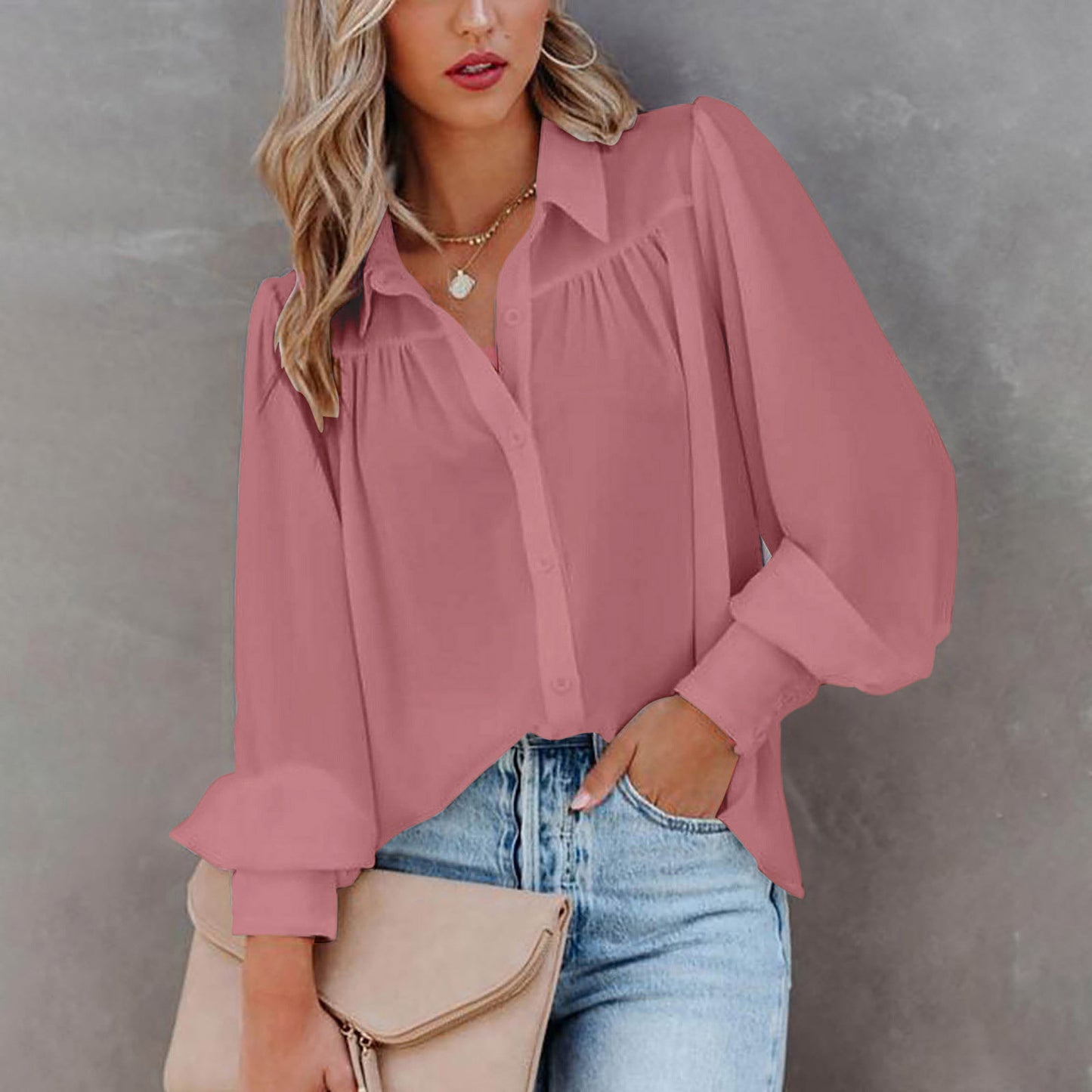 Damen Modische Bluse mit voluminösen Ärmeln und Knopfleiste Stalluxe