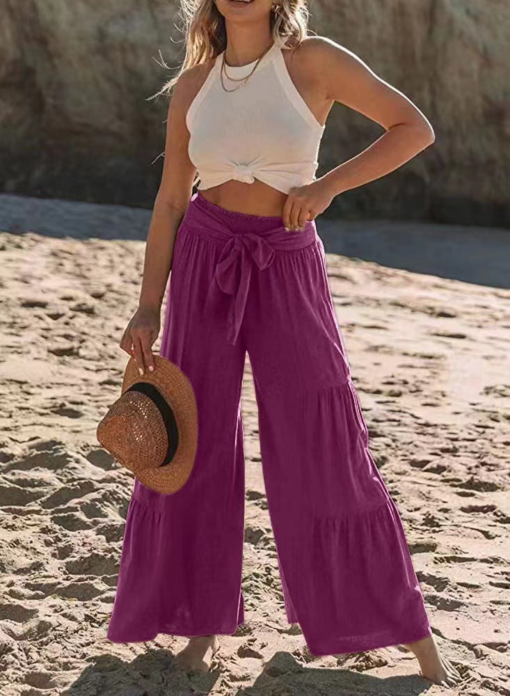 Damen luftige Palazzo-Hose mit elastischem Bund und praktischem Bindegürtel Stalluxe