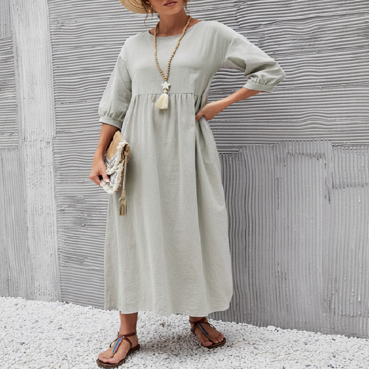 Damen Maxikleid mit eleganter Taillierung und voluminösen Ärmeln Stalluxe