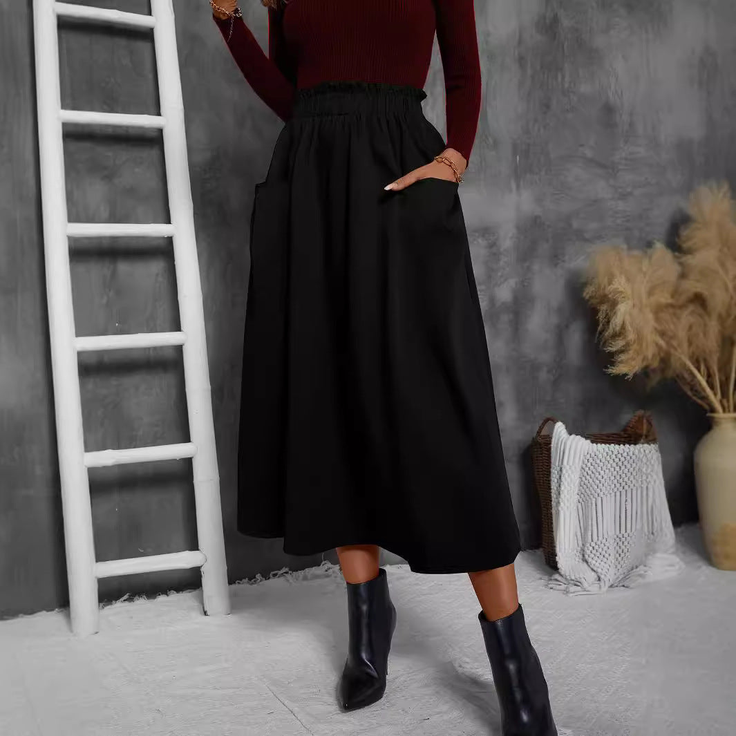 Damen Luftiger Midirock mit elastischem Bund und praktischen Taschen Stalluxe