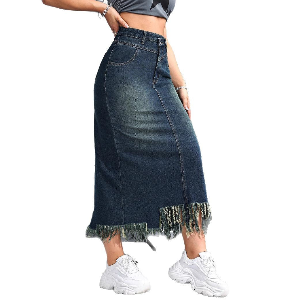 Damen Maxirock mit Fransensaum und hohem Bund Stalluxe
