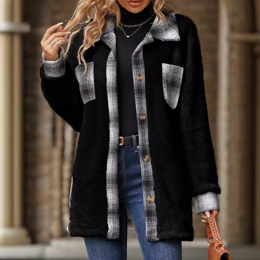 Damen Fleece Jacke mit kariertem Innenfutter Stalluxe