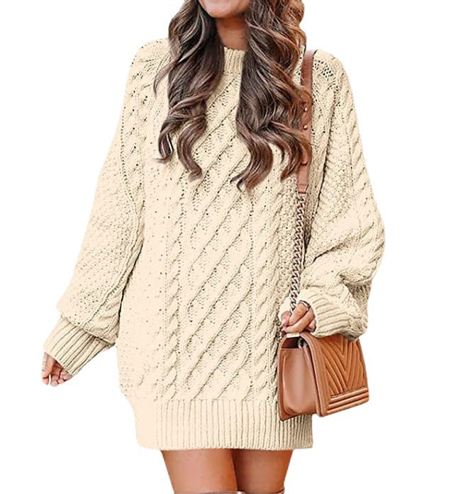 Damen Grober Strickpullover mit voluminösen Ärmeln und dekorativem Zopfmuster Stalluxe