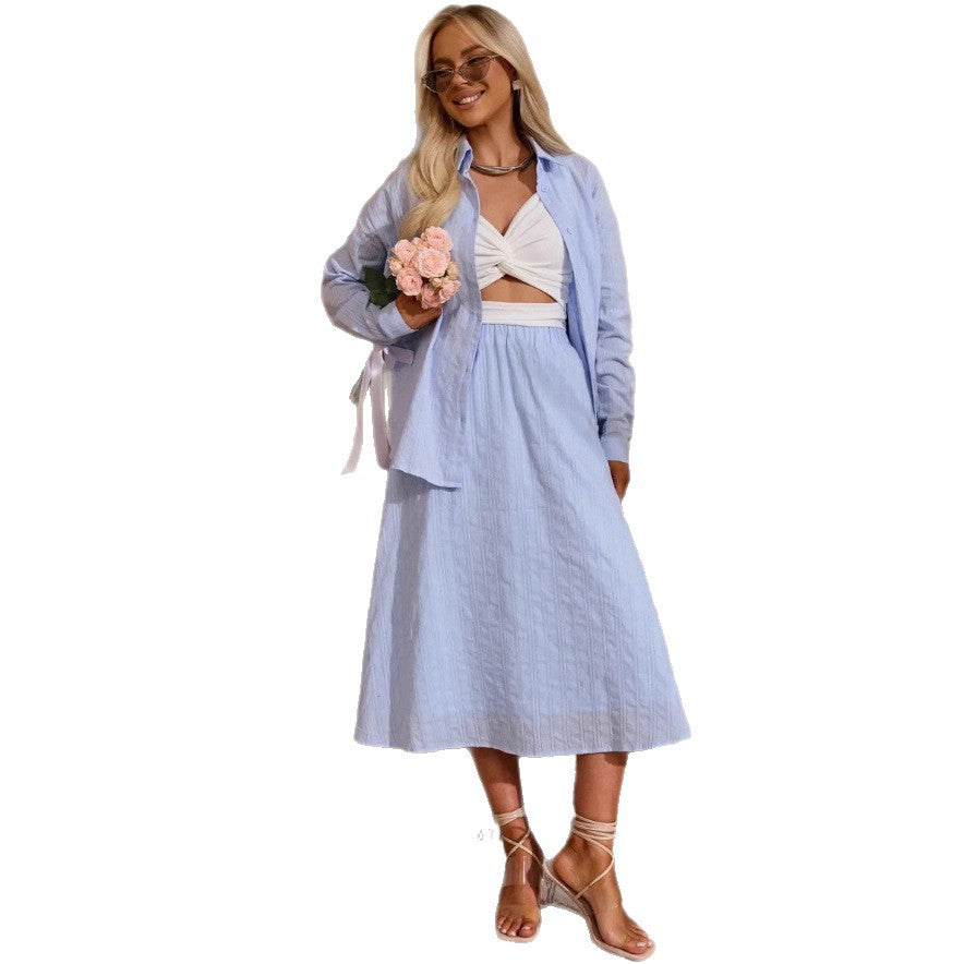 Damen elegantes Kleidungsset mit strukturierter Bluse und A-Linie Rock Stalluxe