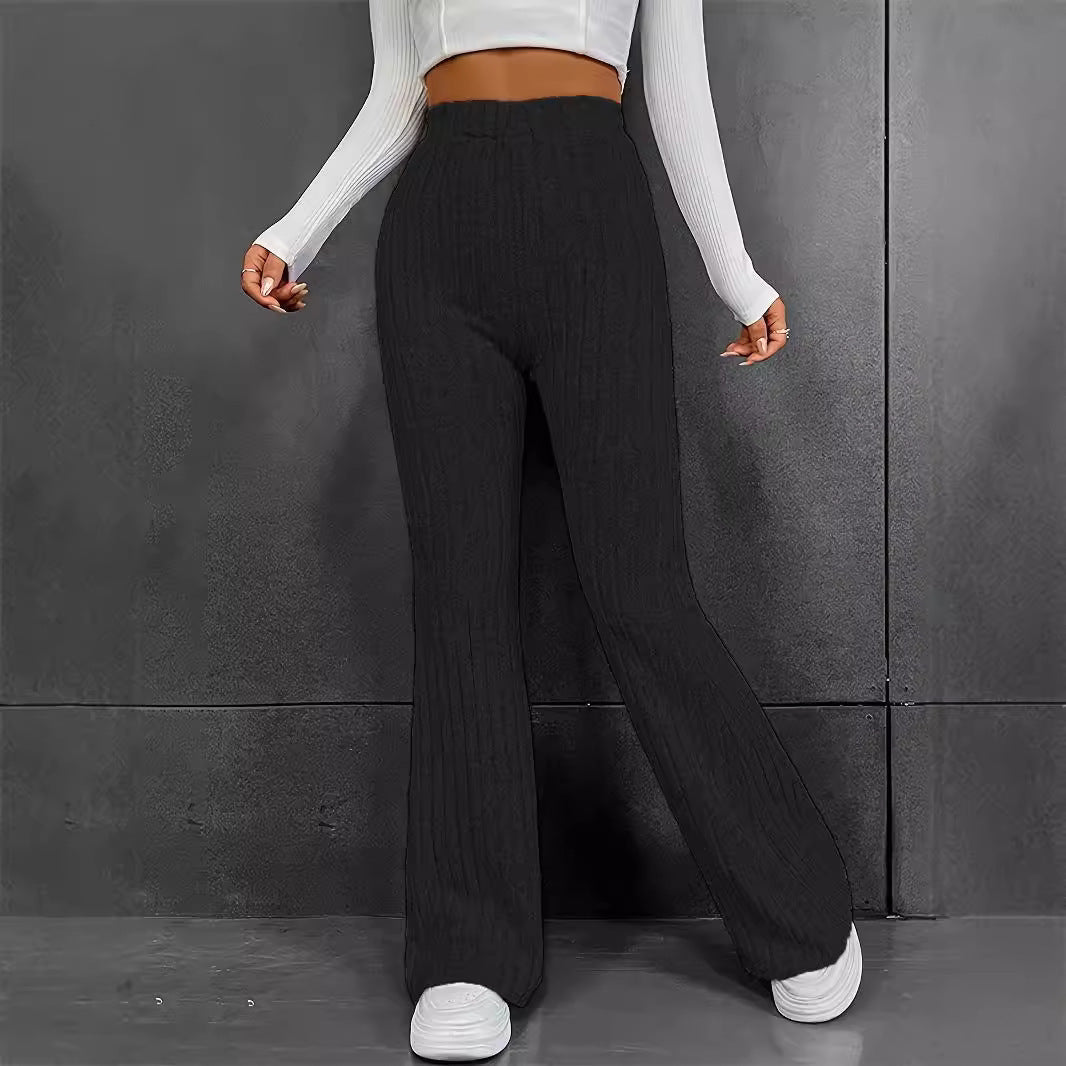 Women's Flared Ribbed Knit Trousers Stalluxe