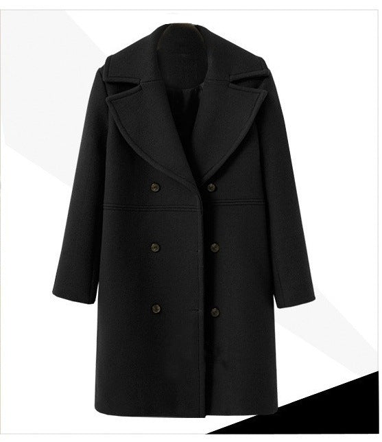 Damen Eleganter Doppelreiher-Wollmantel mit weitem Kragen und praktischen Taschen Stalluxe