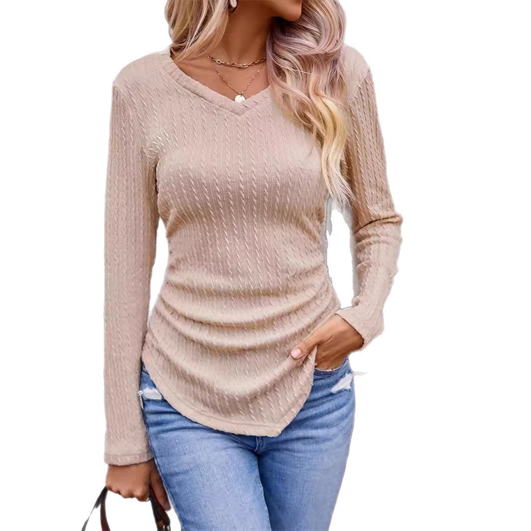 Damen Langarmshirt mit hochwertiger Struktur und V-Ausschnitt Stalluxe