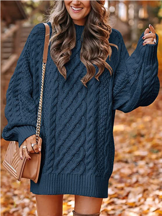 Damen Grober Strickpullover mit voluminösen Ärmeln und dekorativem Zopfmuster Stalluxe