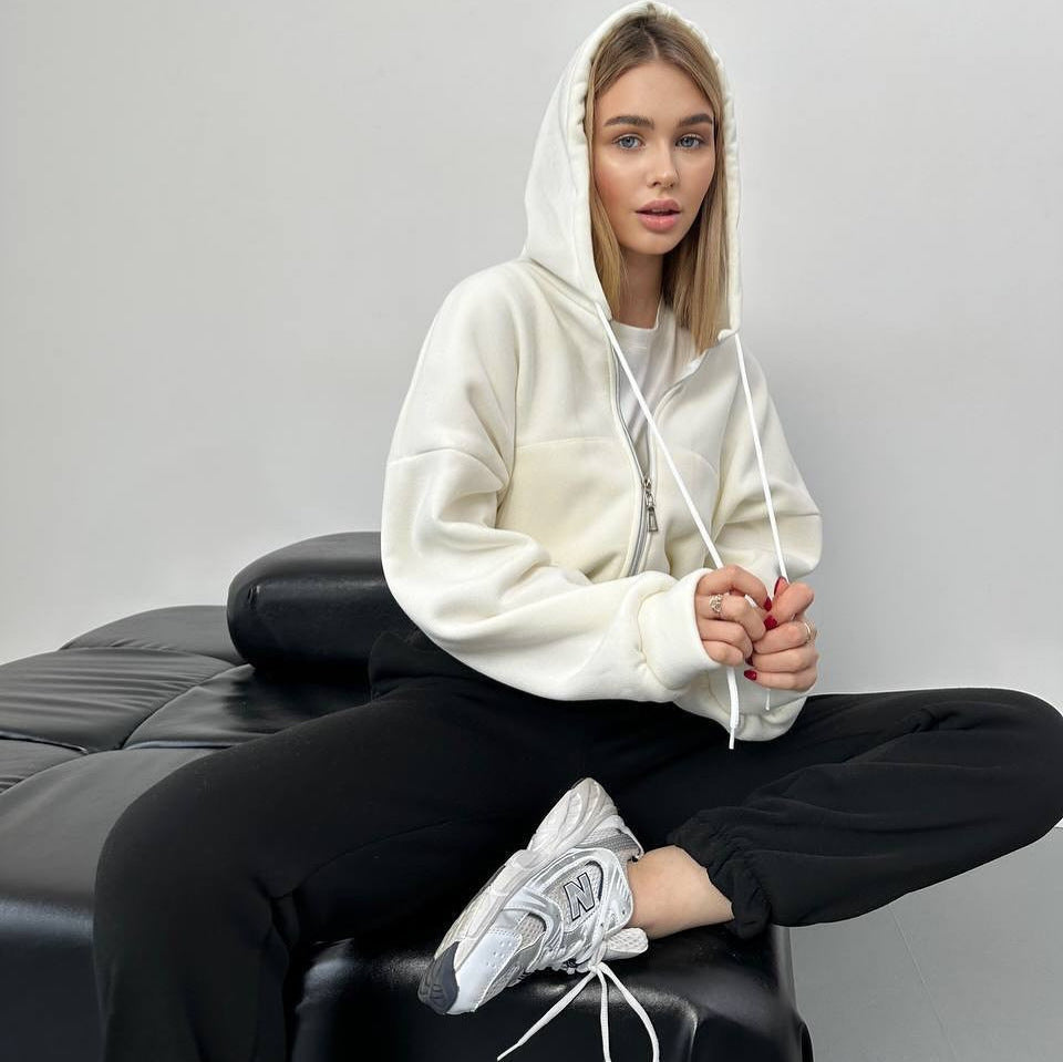 Damen sportliches cropped Hoodie mit Reißverschluss und großzügigem Schnitt Stalluxe