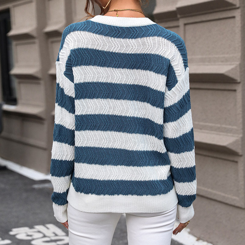 Damen gestreifter Strickpullover mit lässigem Schnitt und hohem Kragen Stalluxe