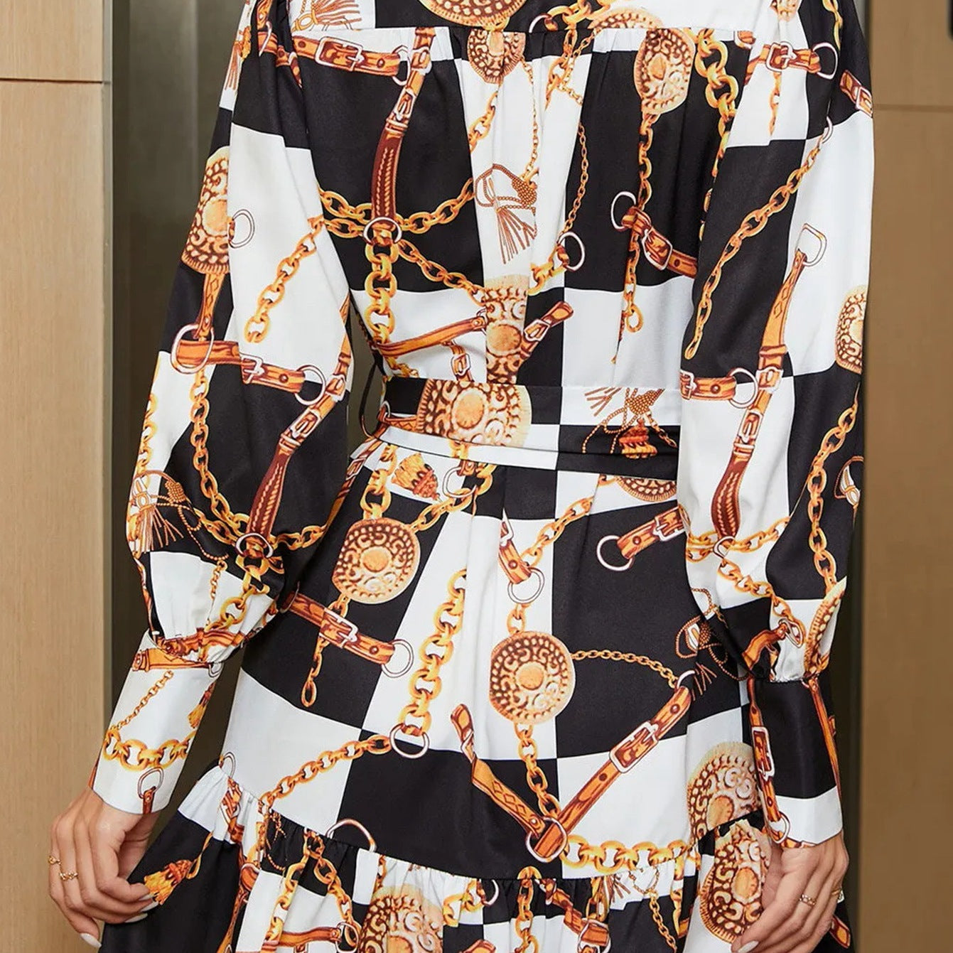 Damen Hemdblusenkleid mit künstlerischem Print und Rüschen Stalluxe