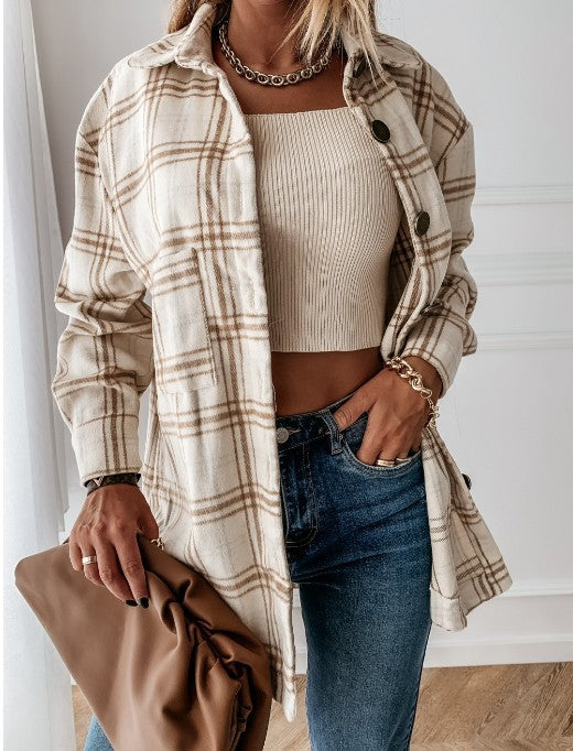 Damen Lässiges Karo-Hemdjacke mit Knopfleiste Stalluxe
