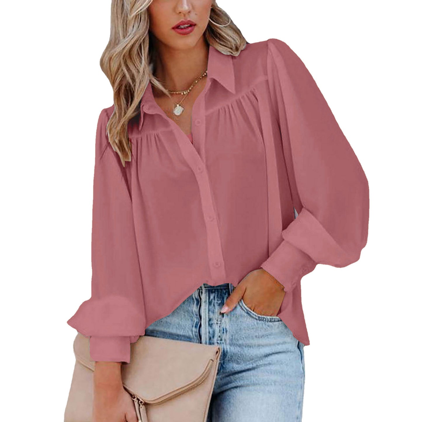 Damen Modische Bluse mit voluminösen Ärmeln und Knopfleiste Stalluxe