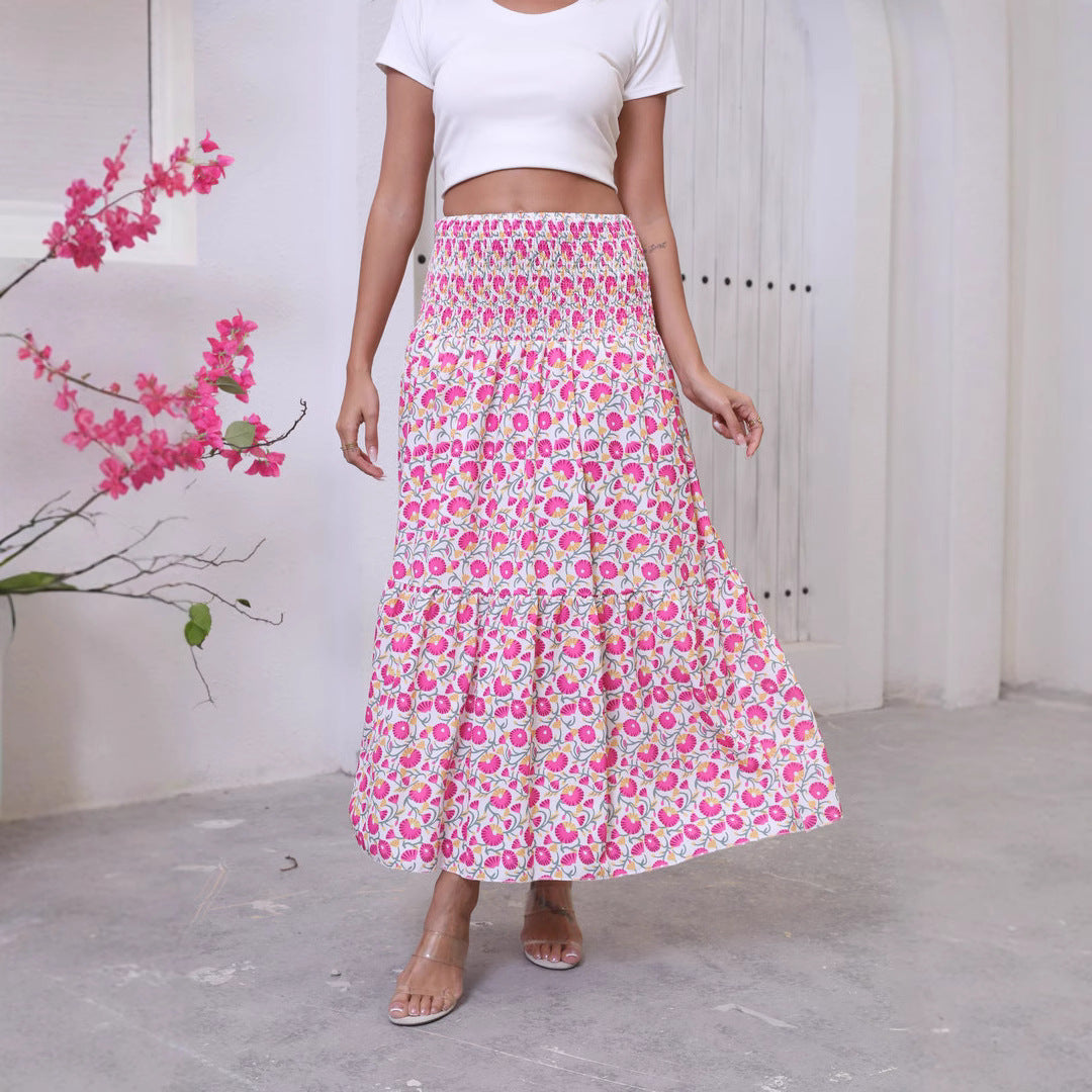 Damen Lang asymmetrischer Rock mit großflächigem Mustermix Stalluxe