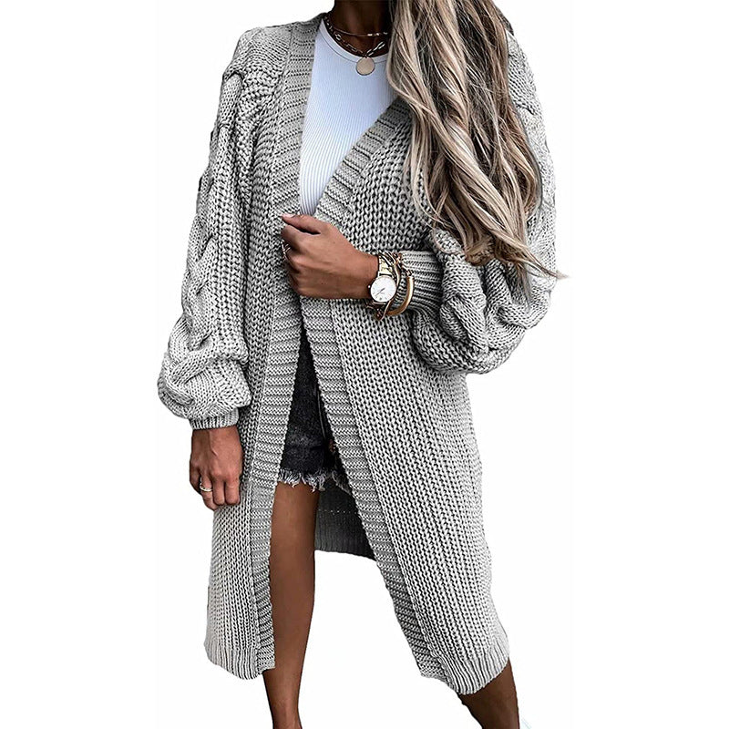 Damen Langer Strickcardigan mit voluminösen Ärmeln und offenen Seiten Stalluxe