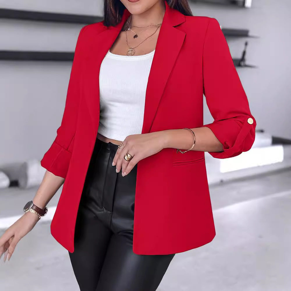 Damen lässiger Blazer mit aufgeknöpften Ärmeln und taillierter Passform Stalluxe