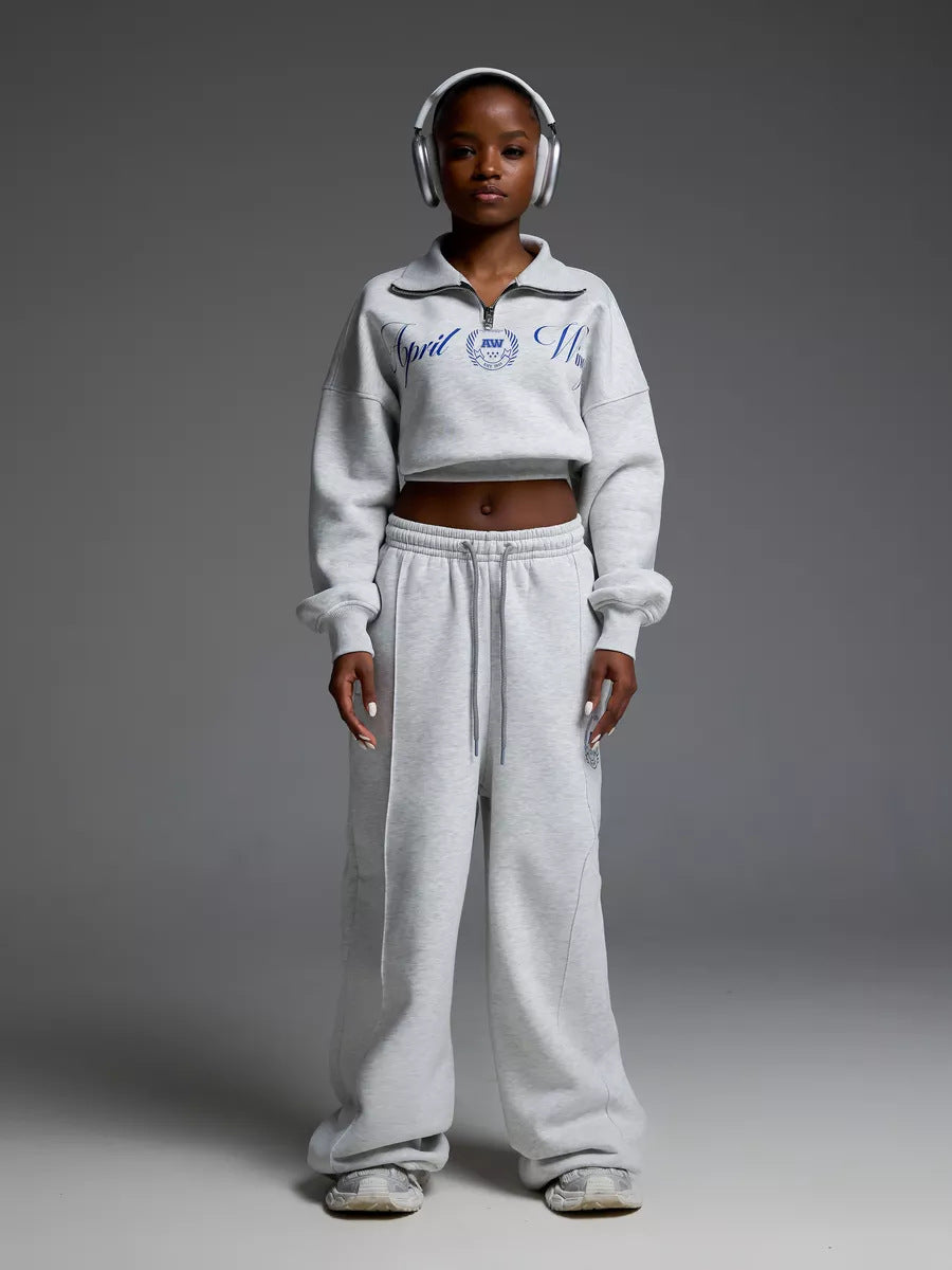 Damen modisches Sweatshirt mit Reißverschluss und weiten Jogginghose Stalluxe