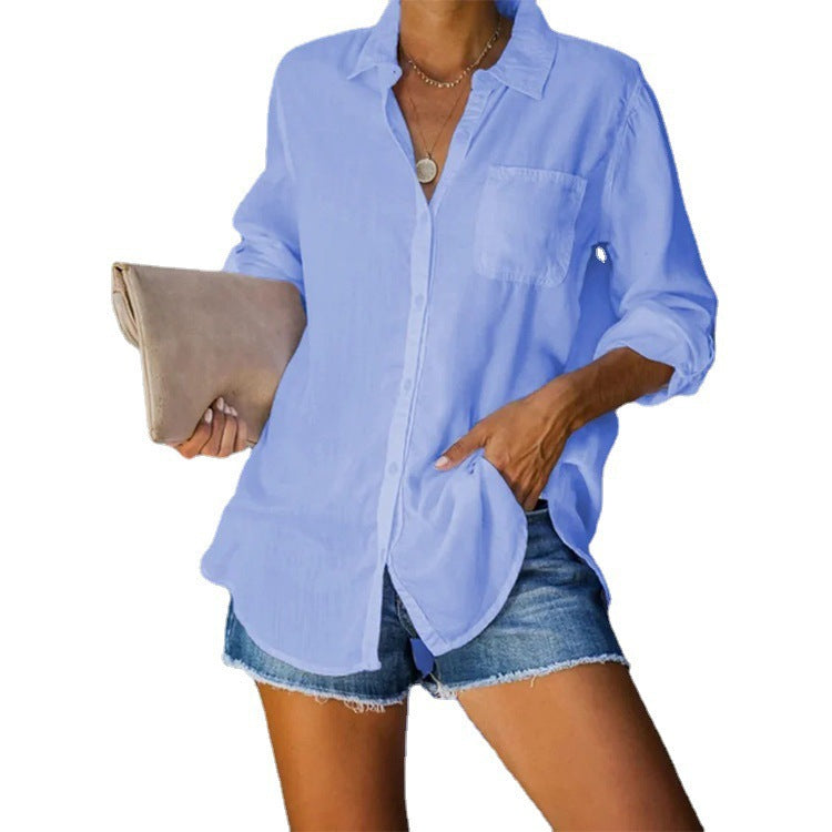 Damen lässige Bluse mit entspannter Passform und praktischer Brusttasche Stalluxe