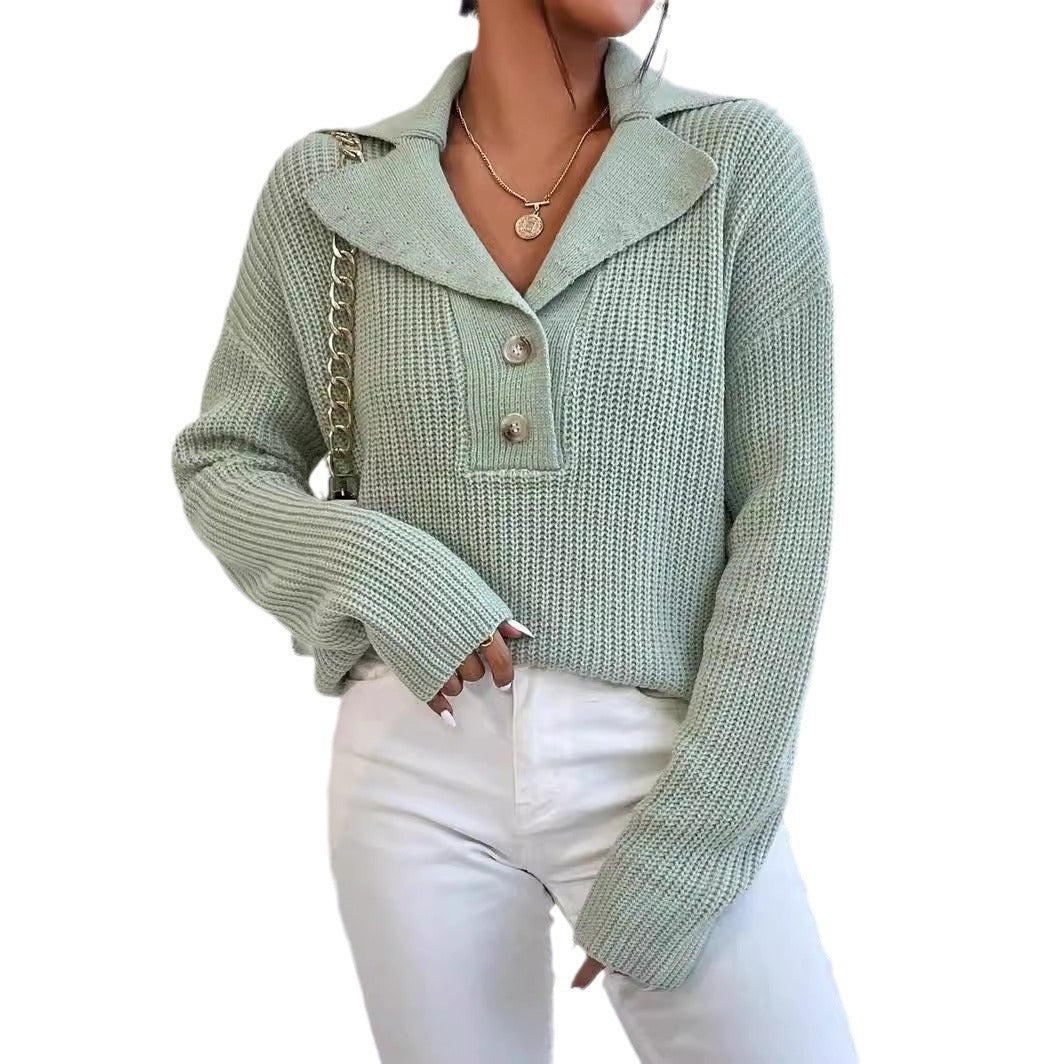 Damen eleganter und lässiger Strickpullover mit Kragen und Knopfleiste Stalluxe