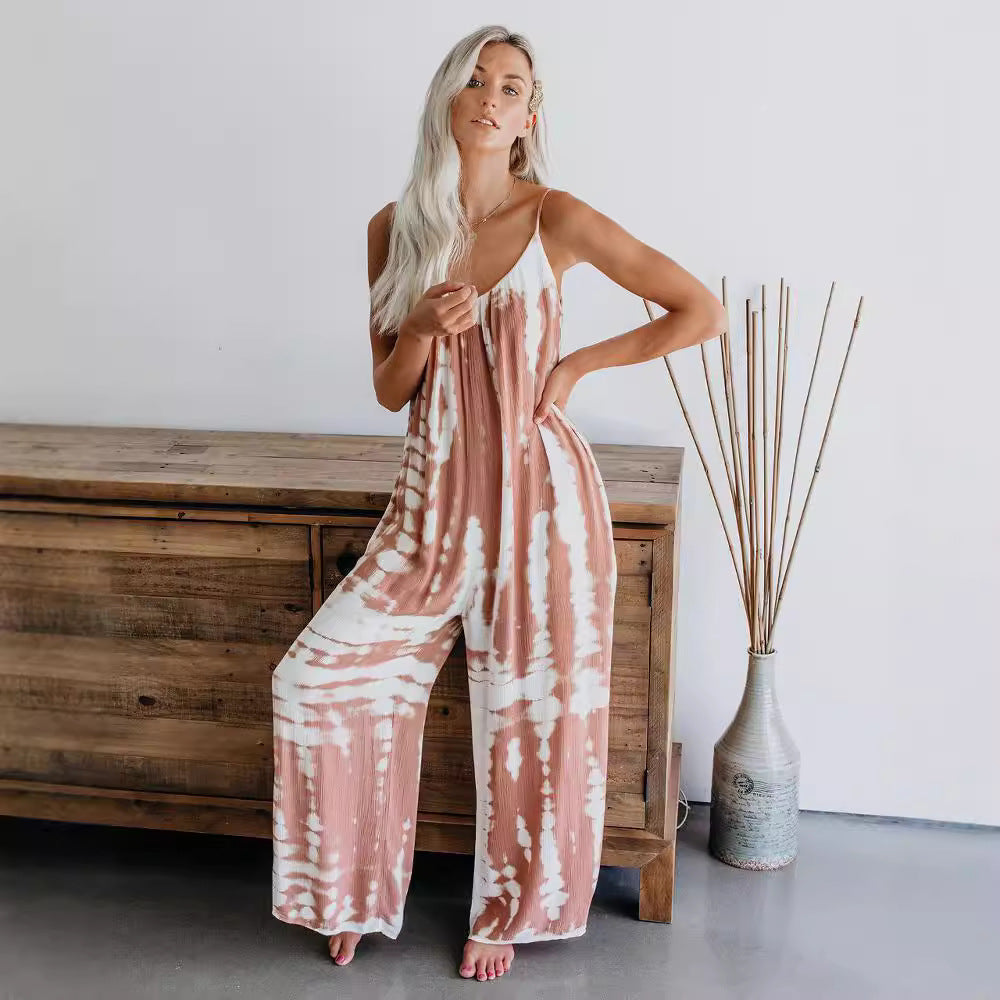Damen Lässiger Maxijumpsuit aus leichtem Stoff mit Tie-Dye-Muster Stalluxe