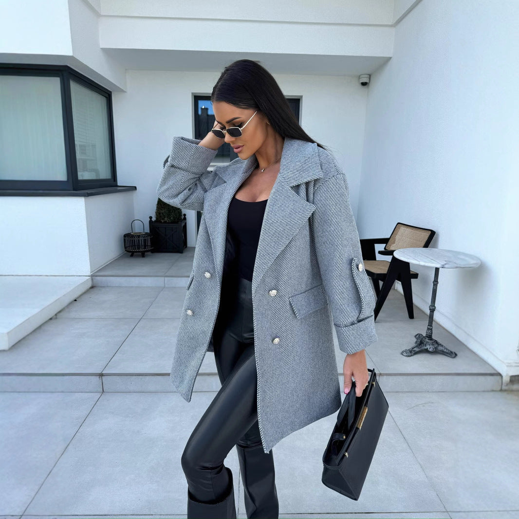 Damen eleganter Oversized-Mantel mit doppelter Knopfleiste und großen Taschen Stalluxe