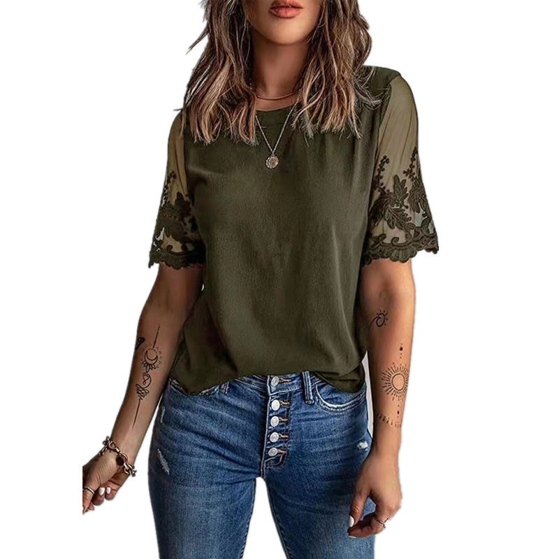 Damen Elegantes T-Shirt mit Spitze an den Ärmeln Stalluxe