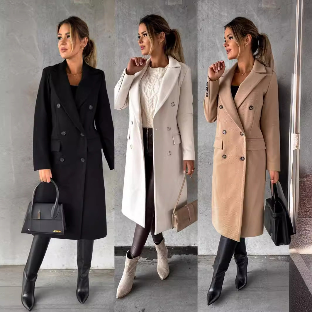 Damen Eleganter Mantel mit doppelter Knopfleiste Stalluxe