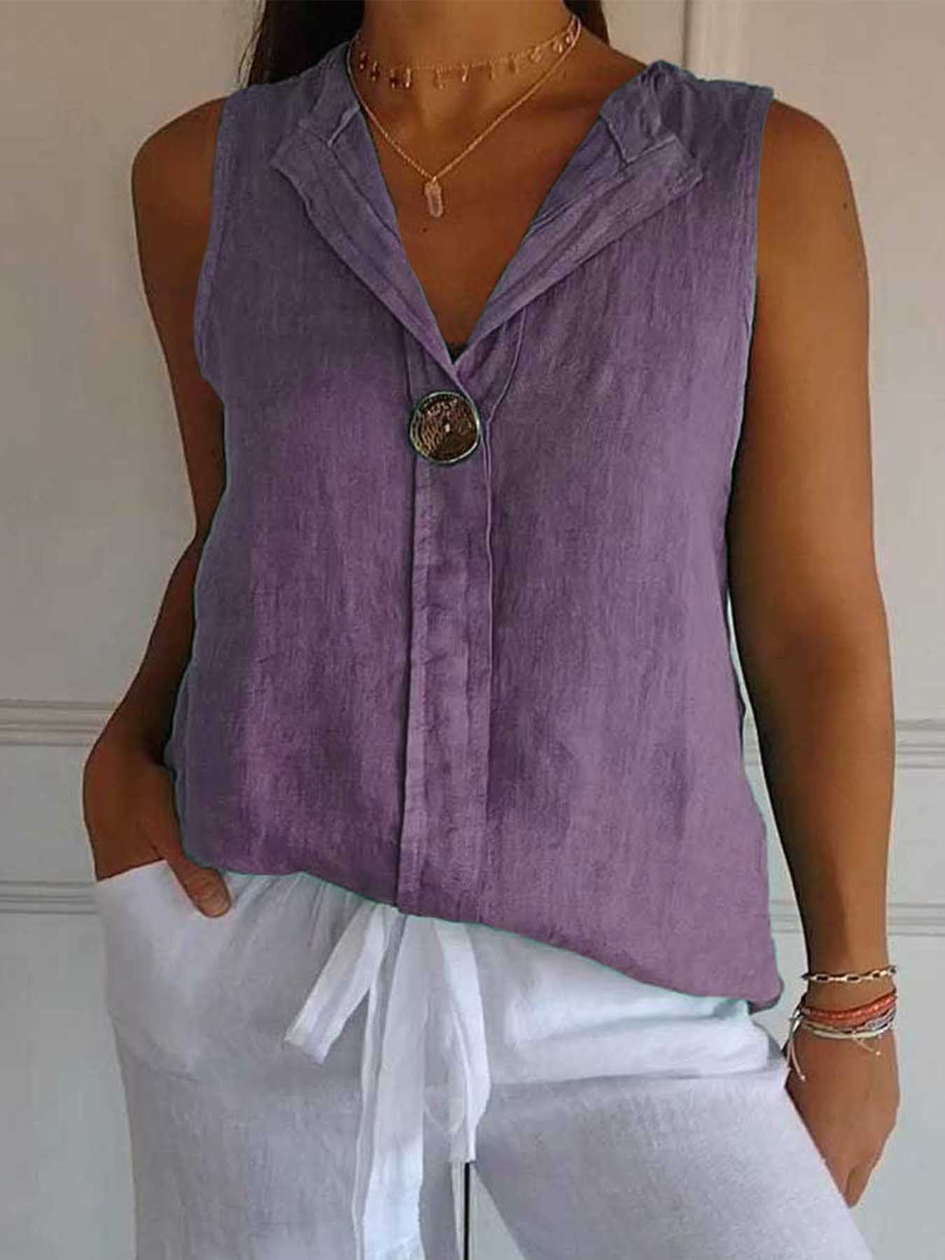 Damen Leichte Leinenbluse mit eleganter Knopfleiste Stalluxe