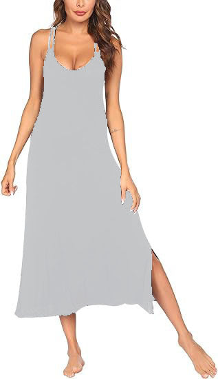 Damen Luftiges Maxikleid mit schmalen Spaghetti-Trägern und Seitenschlitzen Stalluxe