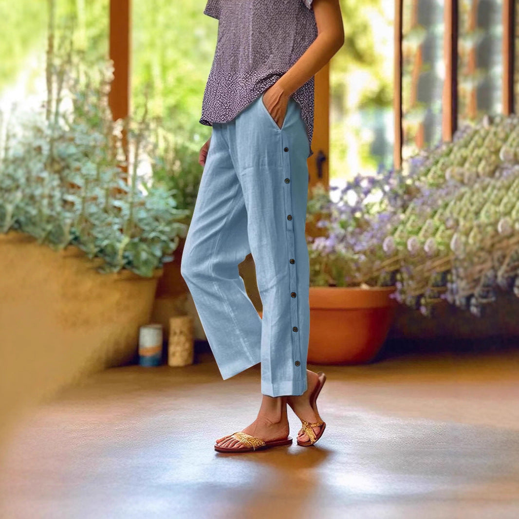 Damen Leichte und luftige Sommerhose mit seitlichen Knöpfen Stalluxe