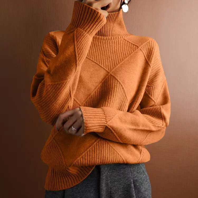 Damen kuscheliger Stehkragenpullover mit strukturiertem Strickmuster Stalluxe