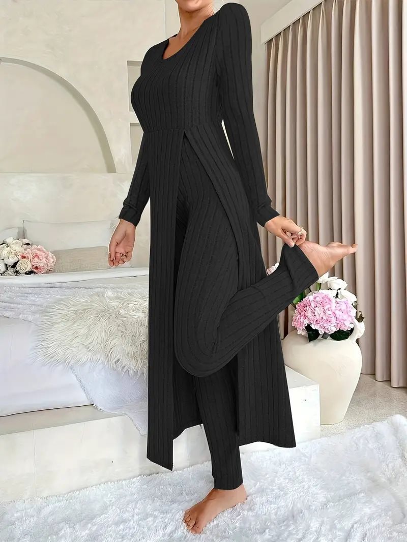 Damen Elegantes Maxijumpsuit mit hochsensibler Struktur und seitlichen Schlitzen Stalluxe