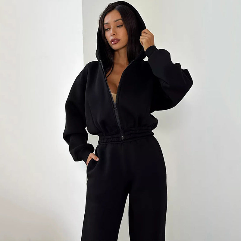 Damen modischer Sweatanzug mit voluminösen Ärmeln und hohem Kragen Stalluxe
