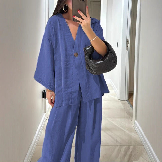 Damen lässiges Two-Piece Set mit oversized Schnitt und Knopfverschluss Stalluxe