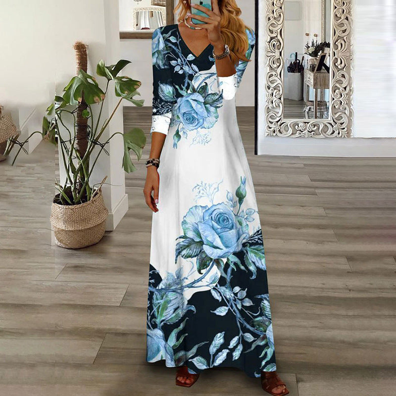 Damen Maxikleid mit floralem Design und V-Ausschnitt Stalluxe