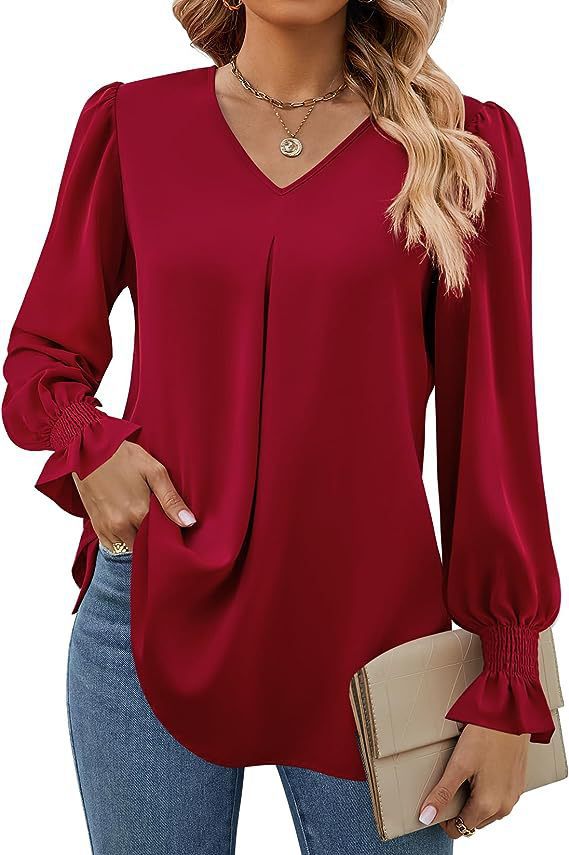 Damen Elegante Bluse mit V-Ausschnitt und Rüschendetails Stalluxe