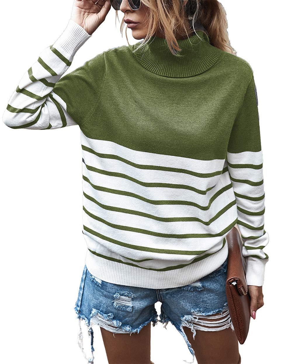 Damen gemütlicher Rollkragenpullover mit Streifenmuster Stalluxe