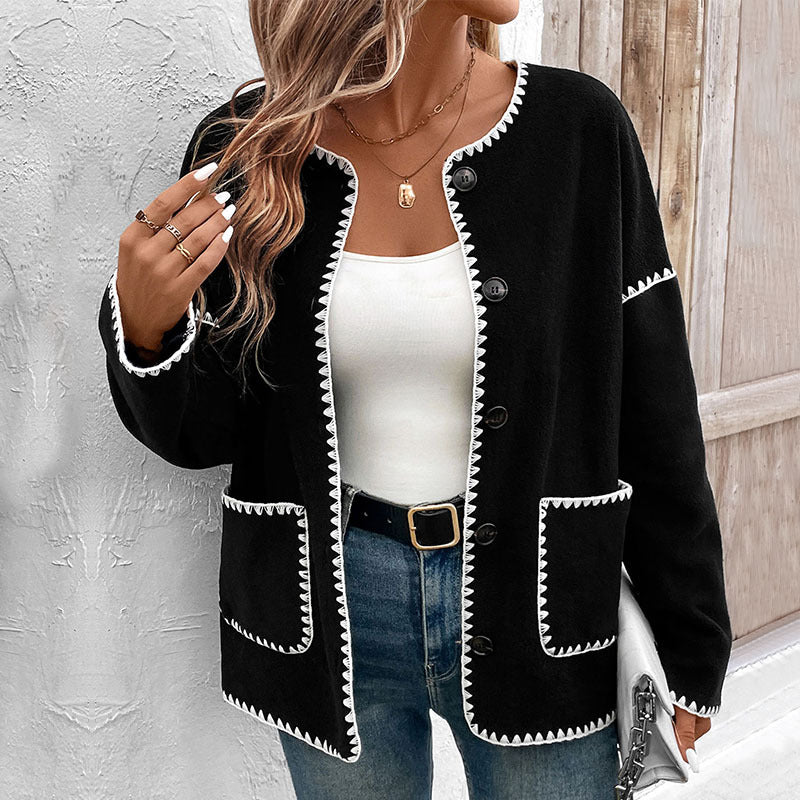 Damen modische Strickjacke mit Kontrastnähten Stalluxe
