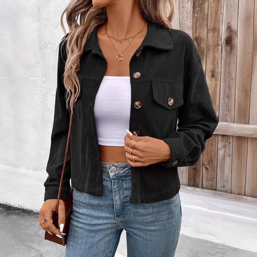 Damen lässige Cordjacke mit praktischen Taschen und modischen Knöpfen Stalluxe