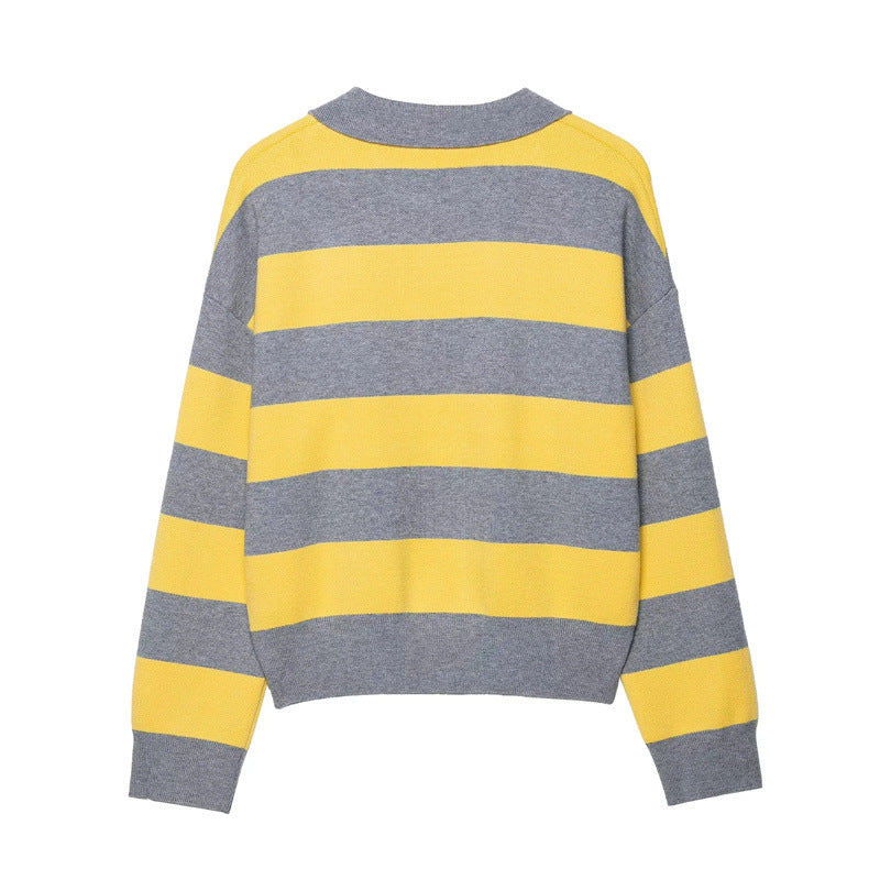 Damen modischer Pullover mit Polokragen und Streifendesign Stalluxe