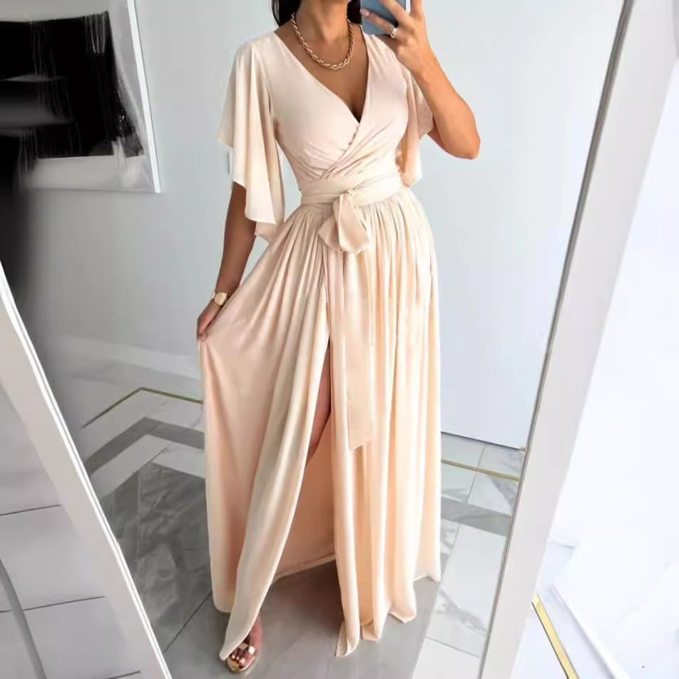 Damen Maxikleid mit eleganten Flügelärmeln und hohem Schlitz Stalluxe