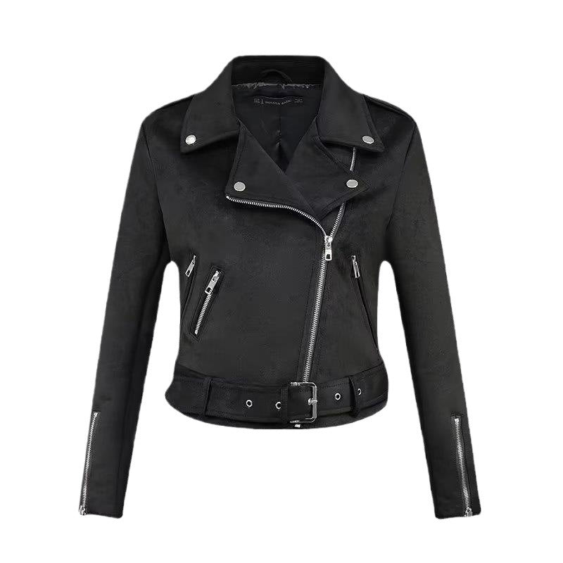 Damen stylische Bikerjacke im eleganten Wildleder-Look mit praktischen Taschen Stalluxe