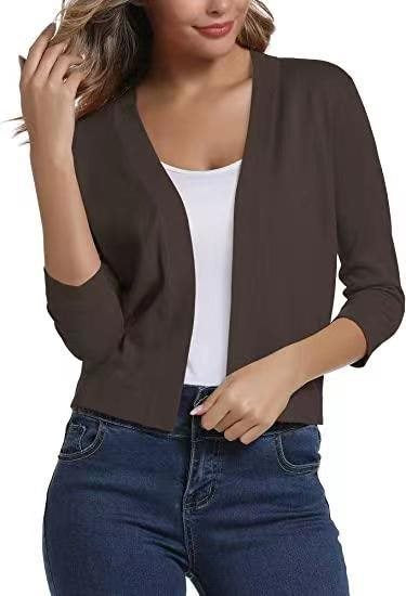 Damen lässige Strickjacke mit offenen Front und 3/4-Ärmeln Stalluxe