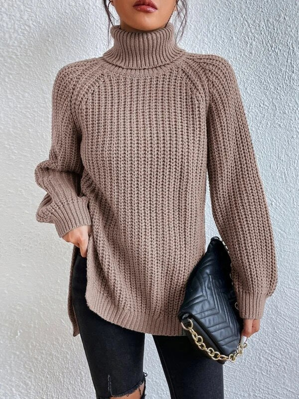 Damen Grobstrickpullover mit hohem Kragen und strukturiertem Muster Stalluxe